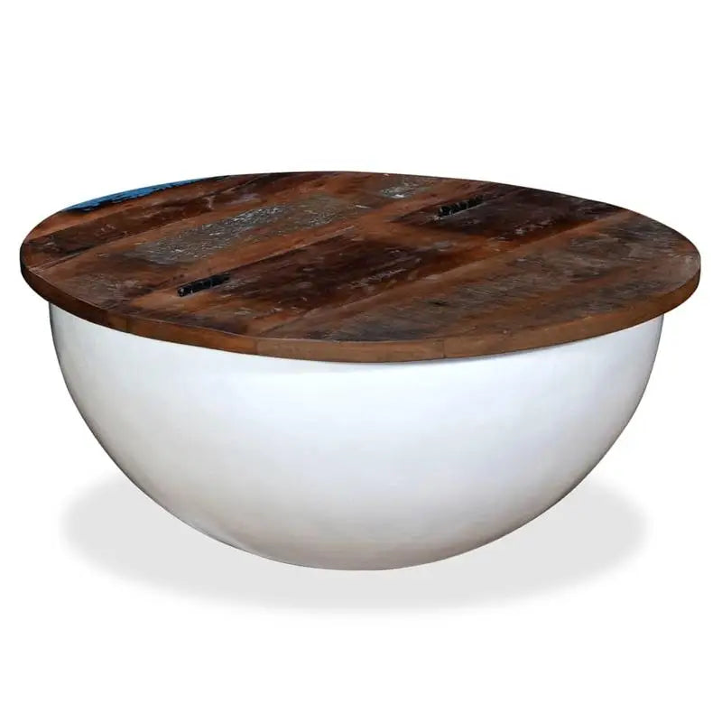 Table basse en bois massif forme bol piètement acier