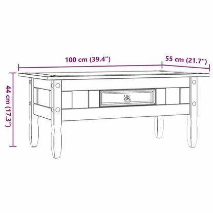 Table basse blanche et en bois de pin massif 100x55x44 cm