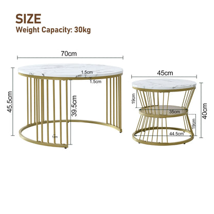 Table basse ronde en bois MDF avec verre trempé double étagère