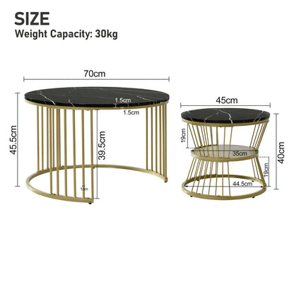 Table basse ronde en bois MDF avec verre trempé double étagère