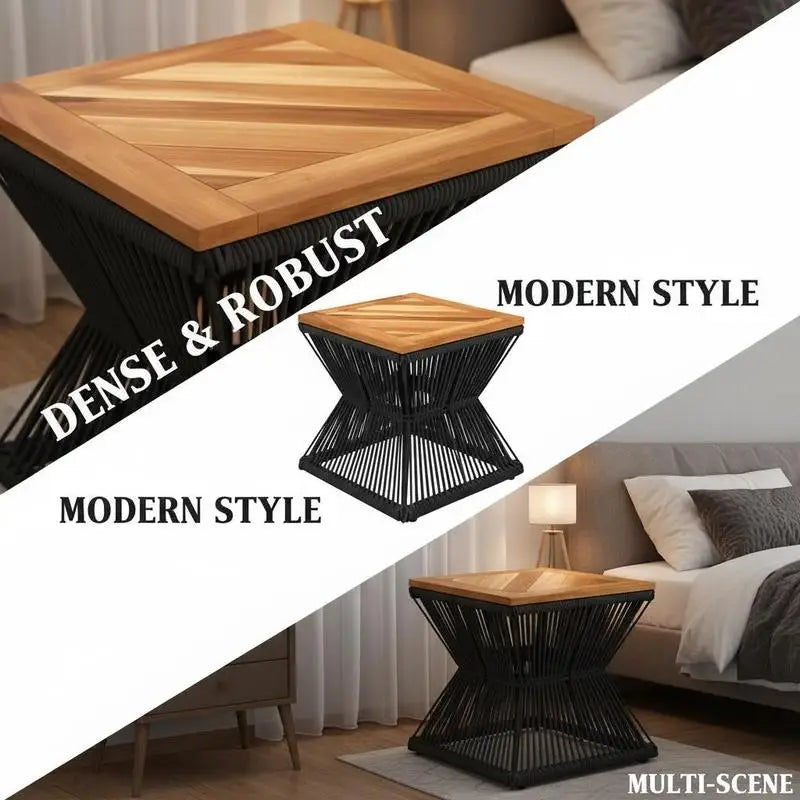 Table basse en bois et noir acacia avec cadre métallique 38x38x38 cm