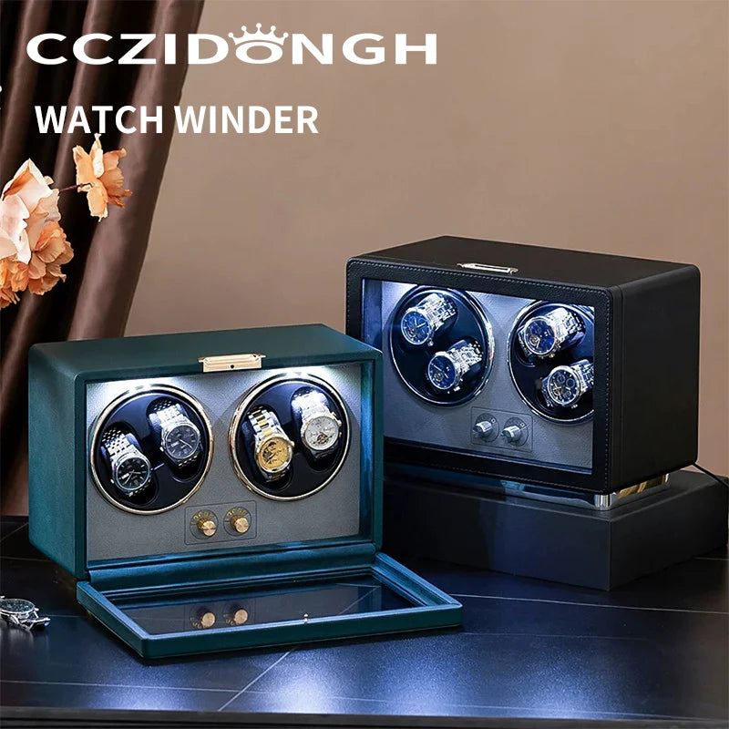 CCZIDONGH Wooden Watch Winder Box Automatic Watch Winder 2 Slots Watch Storage Box With Led Light Watch Box