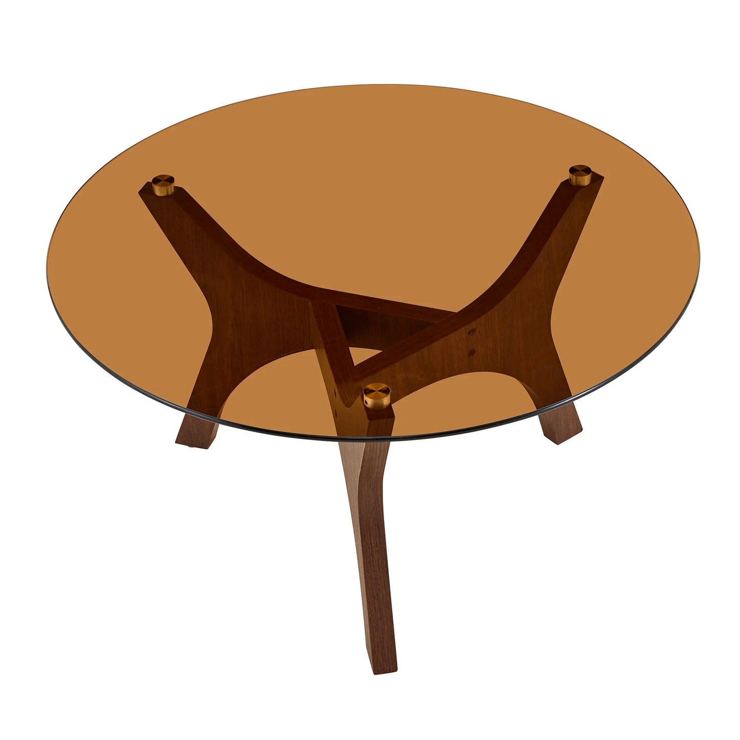Table basse ronde en bois avec plateau verre trempé ambre 80x42,2 cm