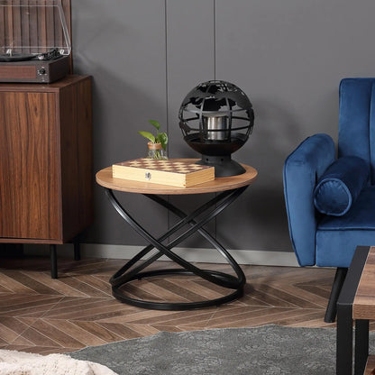 Table basse ronde en bois 60 cm avec cadre métal noir