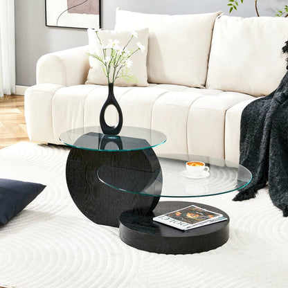 Table basse ronde en bois MDF avec verre trempé double étagère