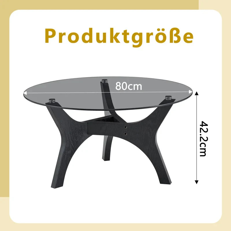 Table basse ronde en bois avec plateau en verre trempé 80 cm