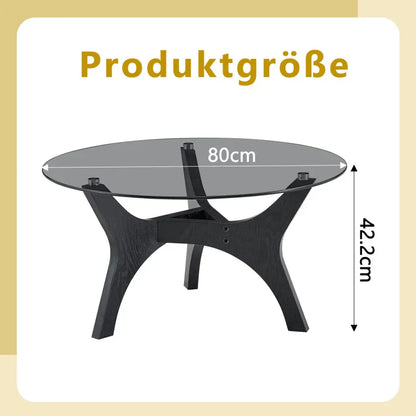 Table basse ronde en bois avec plateau en verre trempé 80 cm