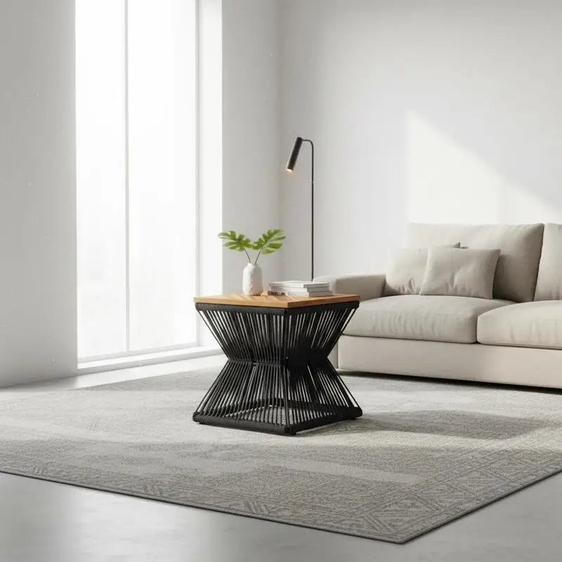 Table basse en bois et noir acacia avec cadre métallique 38x38x38 cm