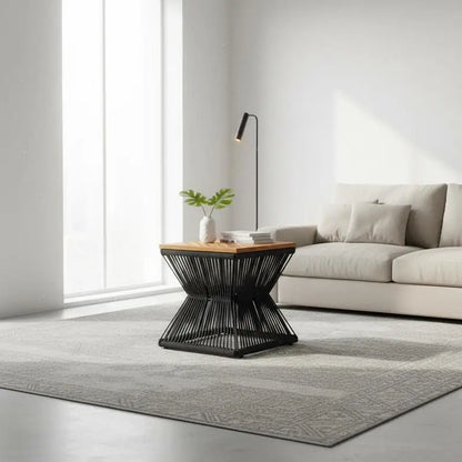 Table basse en bois et noir acacia avec cadre métallique 38x38x38 cm