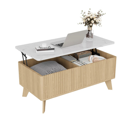 Table basse bois clair avec plateau relevable et rangement 105 x 84 x 42 cm