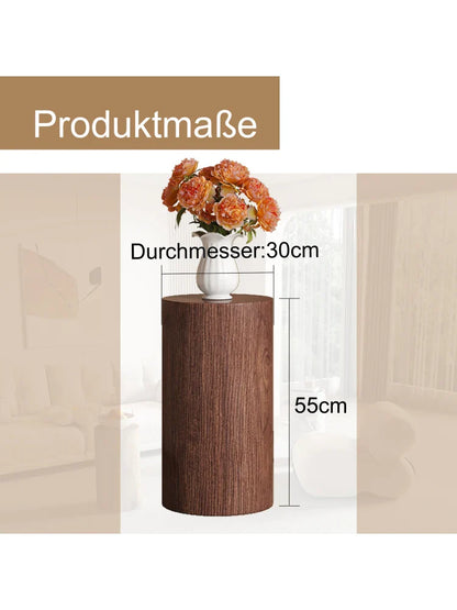 Table basse ronde en bois MDF noyer avec piètement métal noir