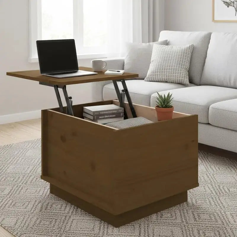 Table basse en bois massif pin relevable avec rangement 110 x 50 x 33,5 cm nature