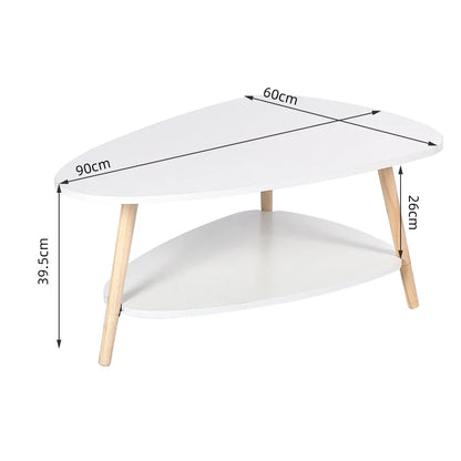 Table basse blanche et en bois ovale 2 niveaux 90x60x40 cm