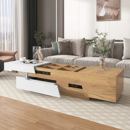 Table basse blanche et en bois panneau de particules extensible 120x50x37,5 cm
