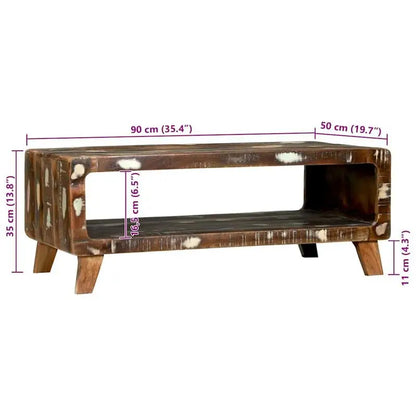 Table basse en bois massif recyclé rustique avec rangement