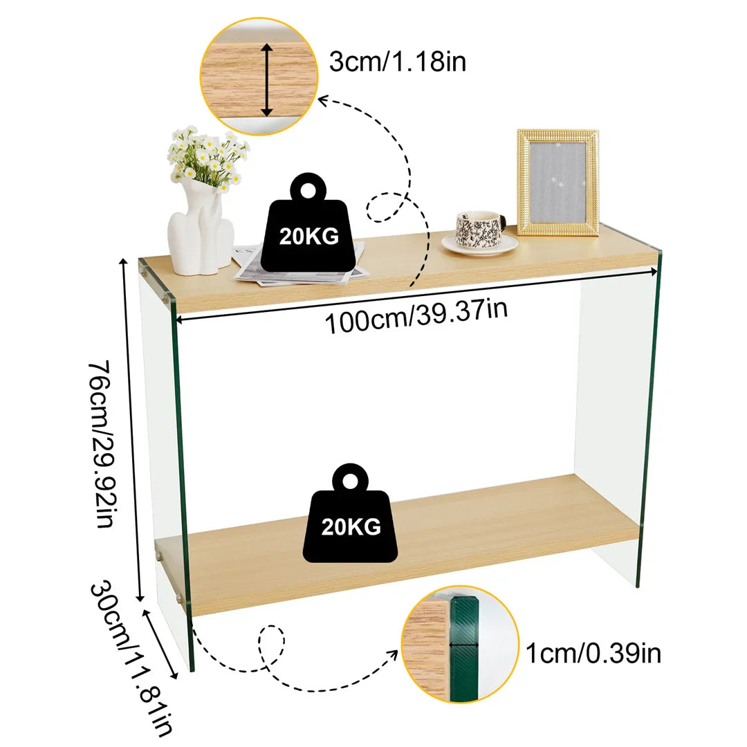 Table basse bois clair 120x60x45 cm avec plateau en verre trempé
