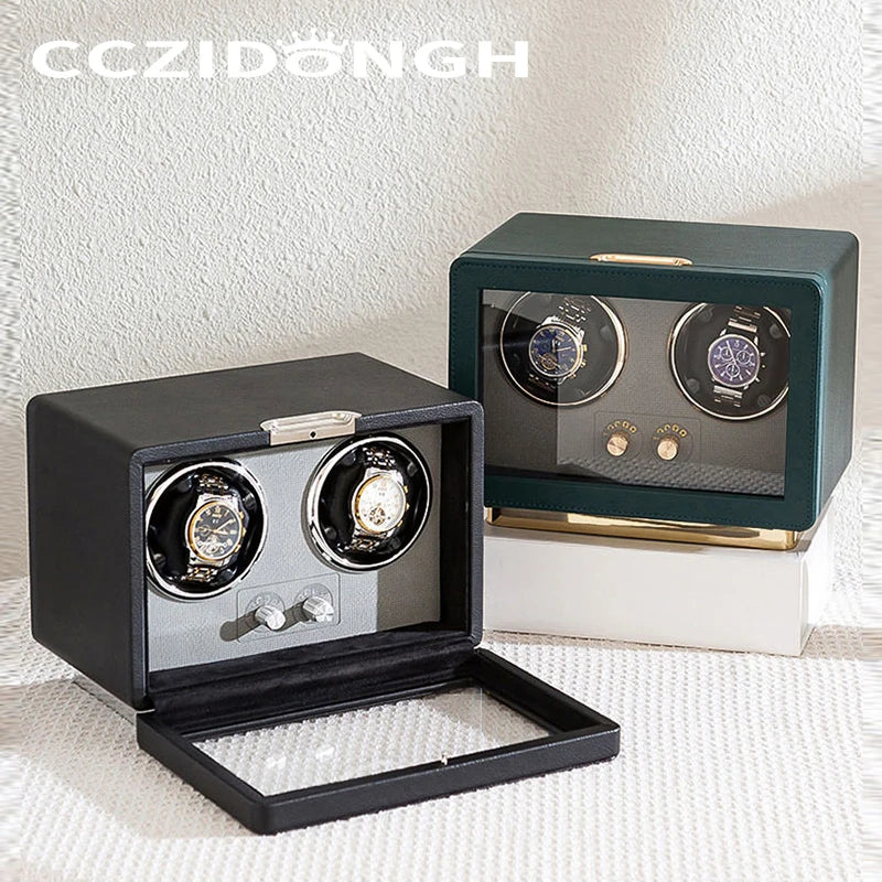 CCZIDONGH Wooden Watch Winder Box Automatic Watch Winder 2 Slots Watch Storage Box With Led Light Watch Box