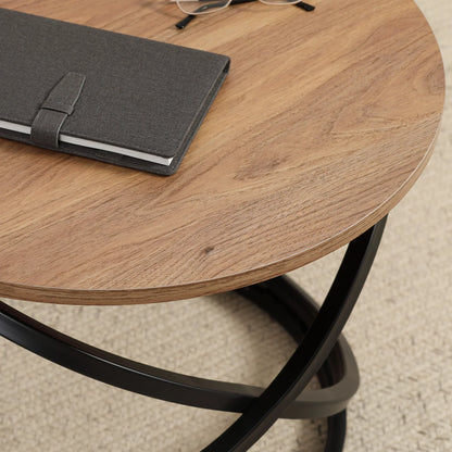 Table basse ronde en bois effet bois avec piètement métal noir