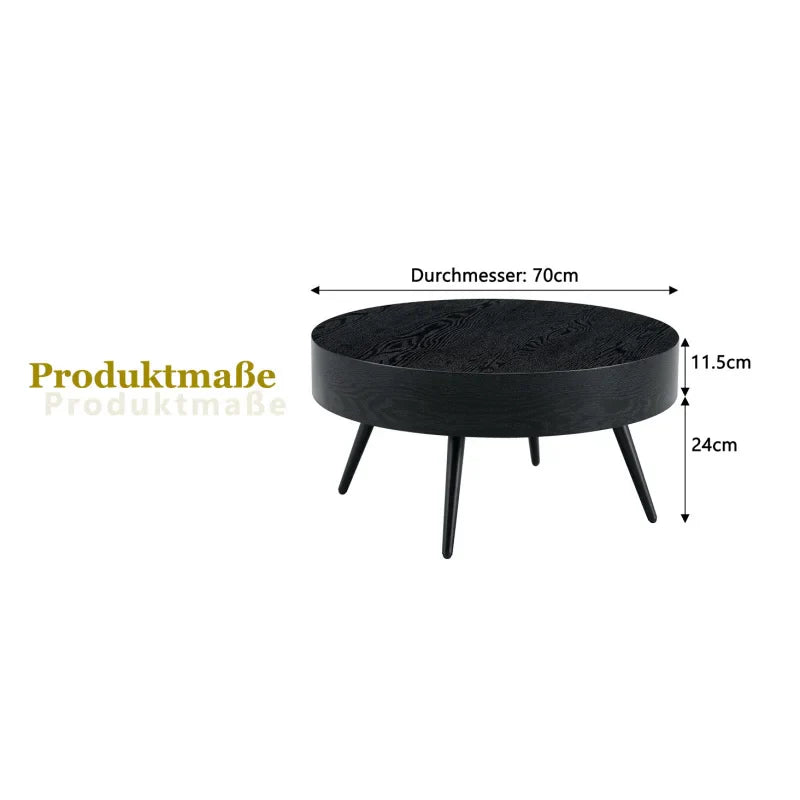 Table basse ronde en bois 70 cm noir
