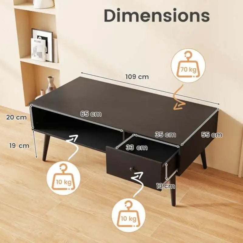 Table basse en bois et noir 109x55x40 cm