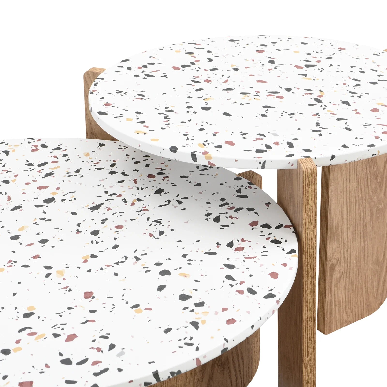 Table basse ronde en bois MDF blanc et bois 70x70x35 + 50x50x45,5 cm