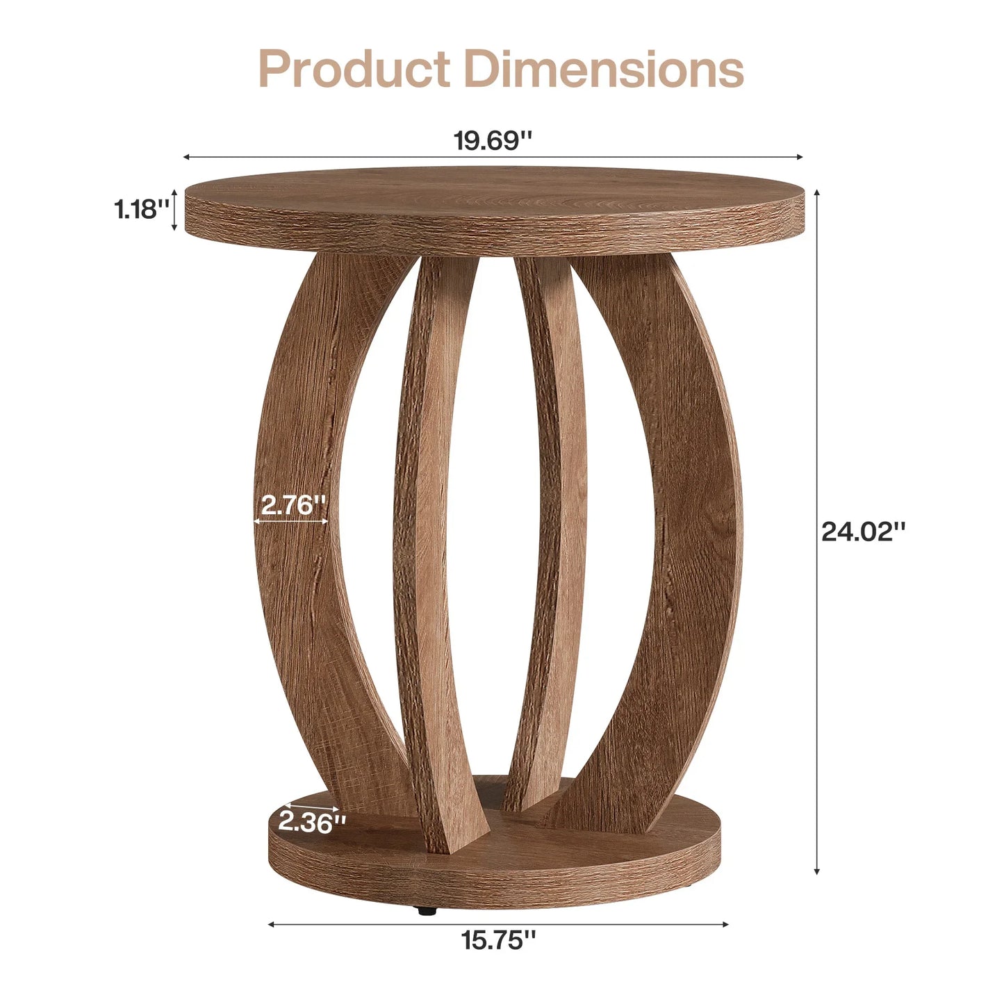 Table basse ronde en bois 2 niveaux avec rangement 60 cm