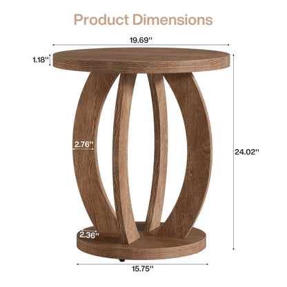 Table basse ronde en bois 2 niveaux avec rangement 60 cm