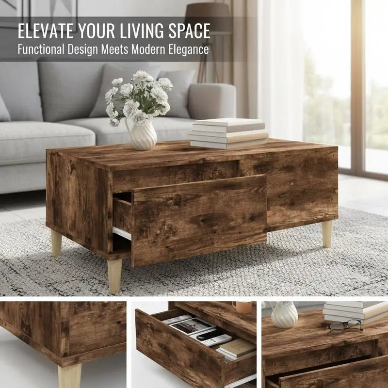 Table basse en bois massif avec tiroir de rangement