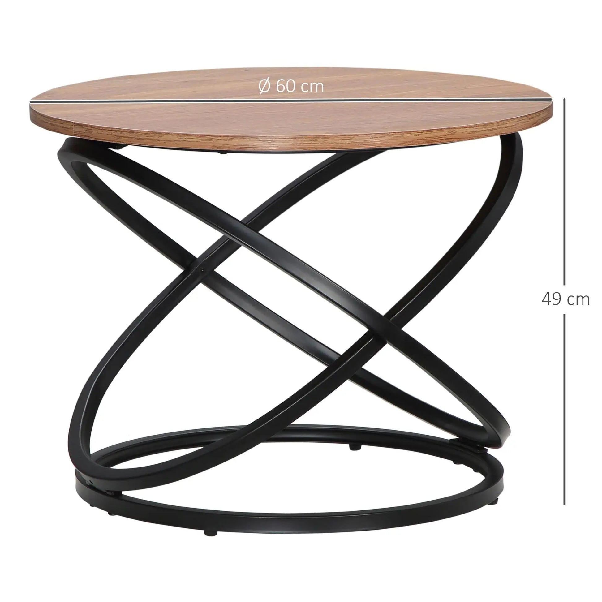 Table basse en bois et noir ronde industrielle 60x46 cm métal