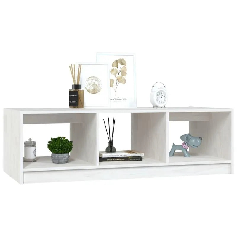 Table basse blanche et en bois massif pin 110x50x34 cm