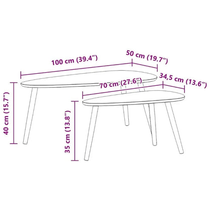 Table basse en bois massif pin 2 pièces marron