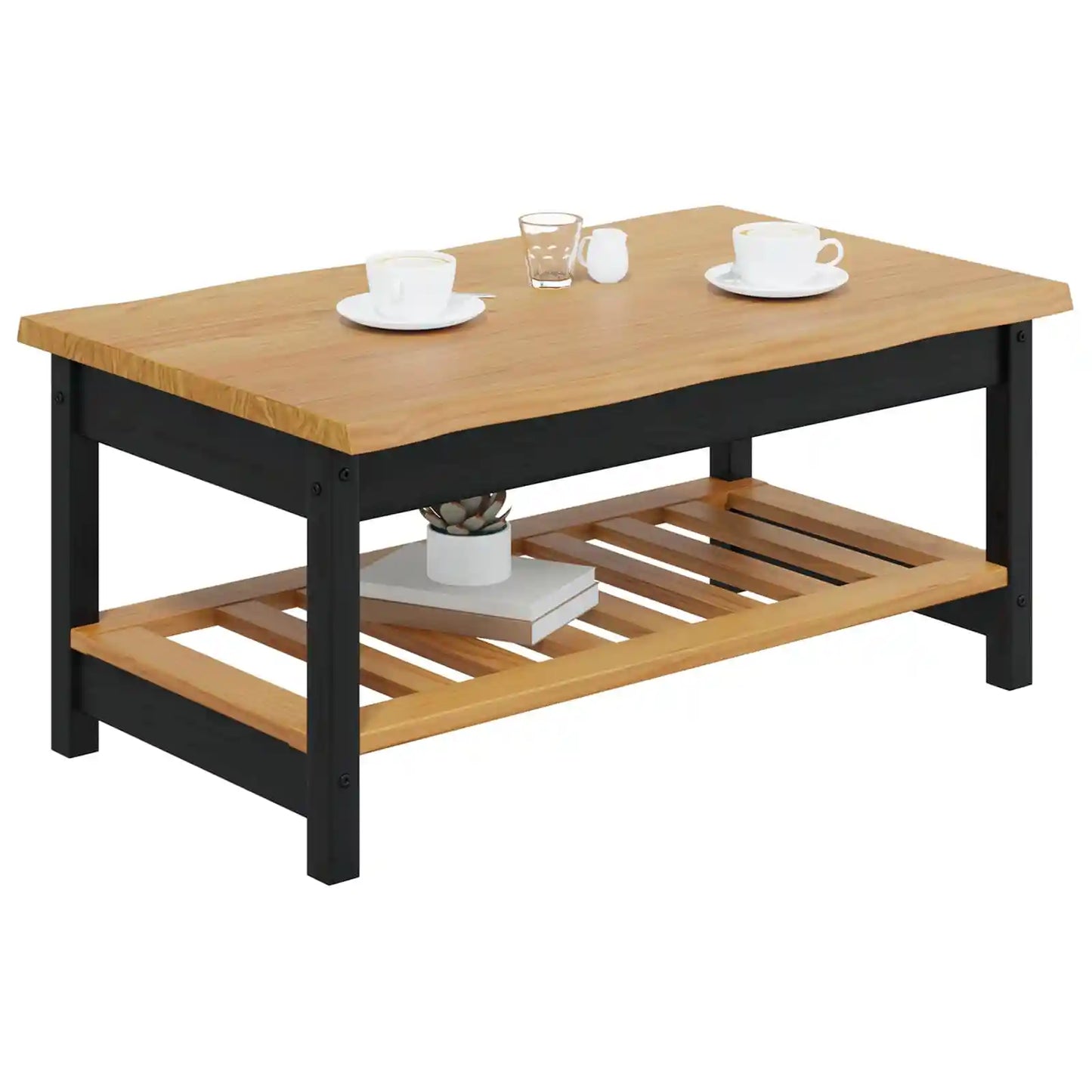 Table basse en bois massif pin 100 x 60 x 45,5 cm noire
