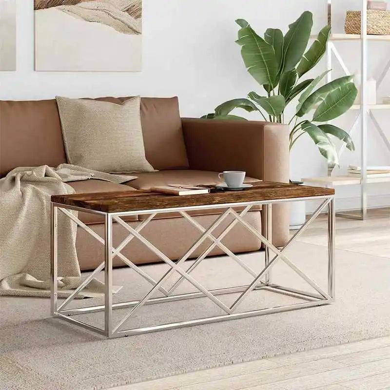 Table basse en bois massif recyclé rustique avec rangement