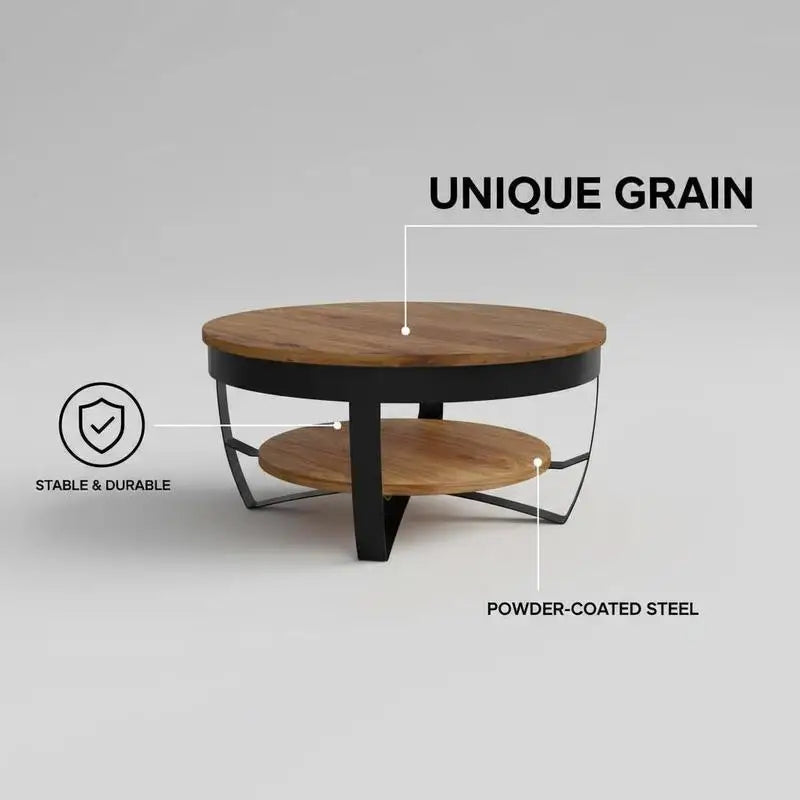 Table basse en bois massif acacia style béton 65x65x32 cm