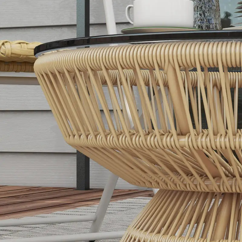 Table basse ronde en bois avec plateau verre trempé rotin synthétique