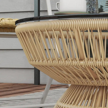 Table basse ronde en bois avec plateau verre trempé rotin synthétique
