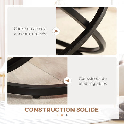 Table basse ronde en bois effet bois avec piètement métal noir
