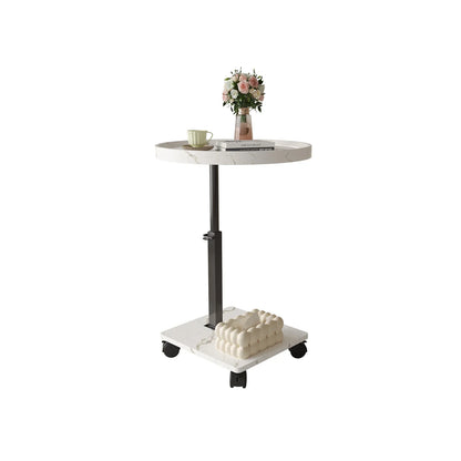 Table basse ronde en bois 2 niveaux avec roulettes réglable en hauteur