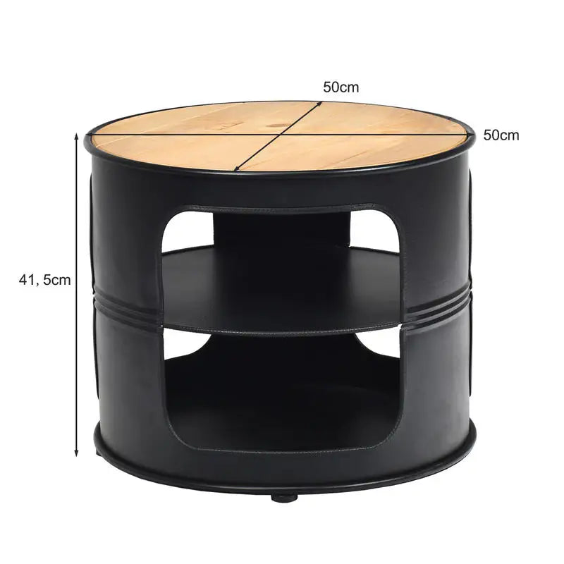 Table basse en bois et noir ronde 3 niveaux métal 50 kg