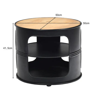 Table basse en bois et noir ronde 3 niveaux métal 50 kg