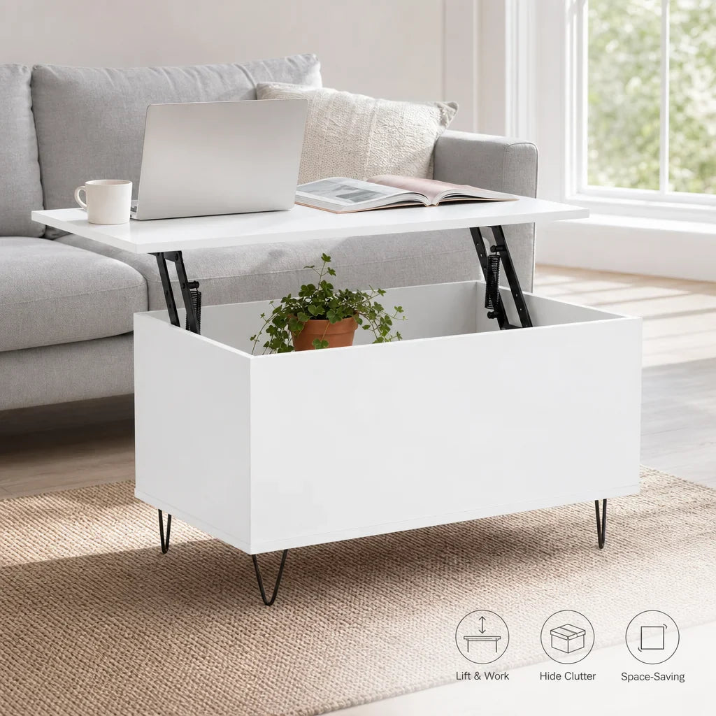 Table basse blanche et en bois d'ingénierie 60x44,5x45 cm