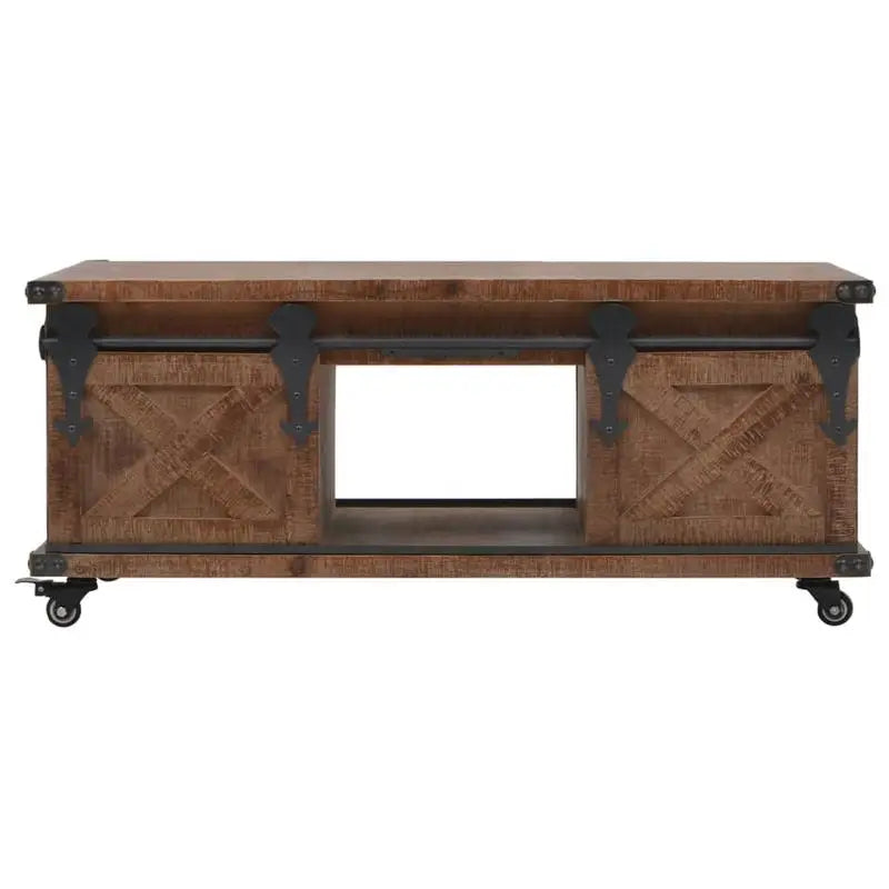Table basse en bois massif 91 x 51 x 38 cm brune