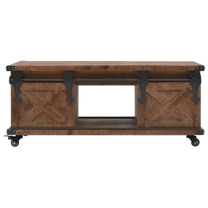 Table basse en bois massif 91 x 51 x 38 cm brune