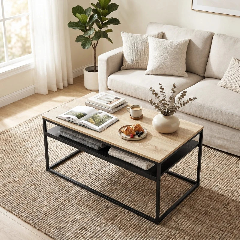 Table basse en bois et noir 100x59.8x47 cm