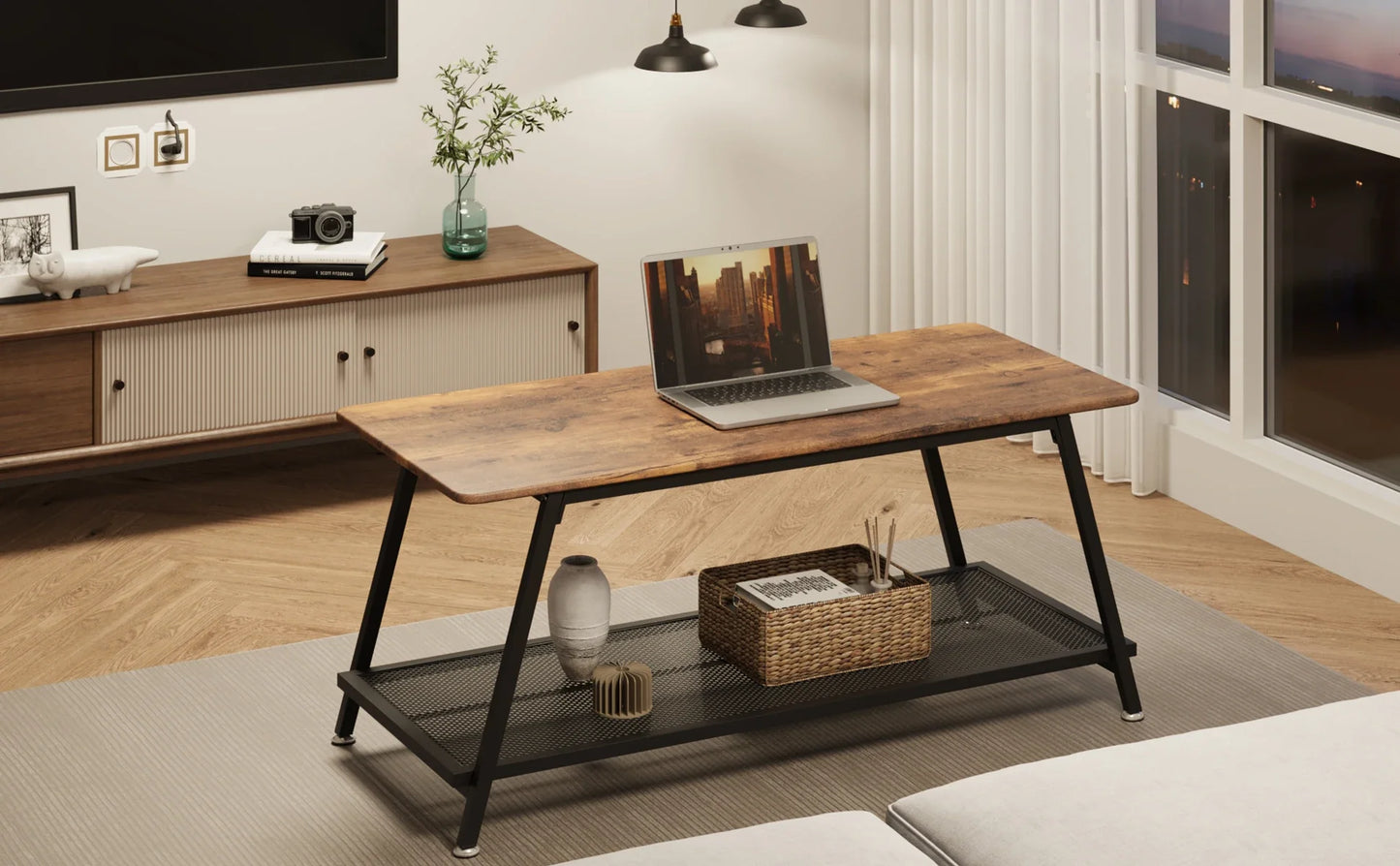 Table basse en bois et noir 80x55x40 cm