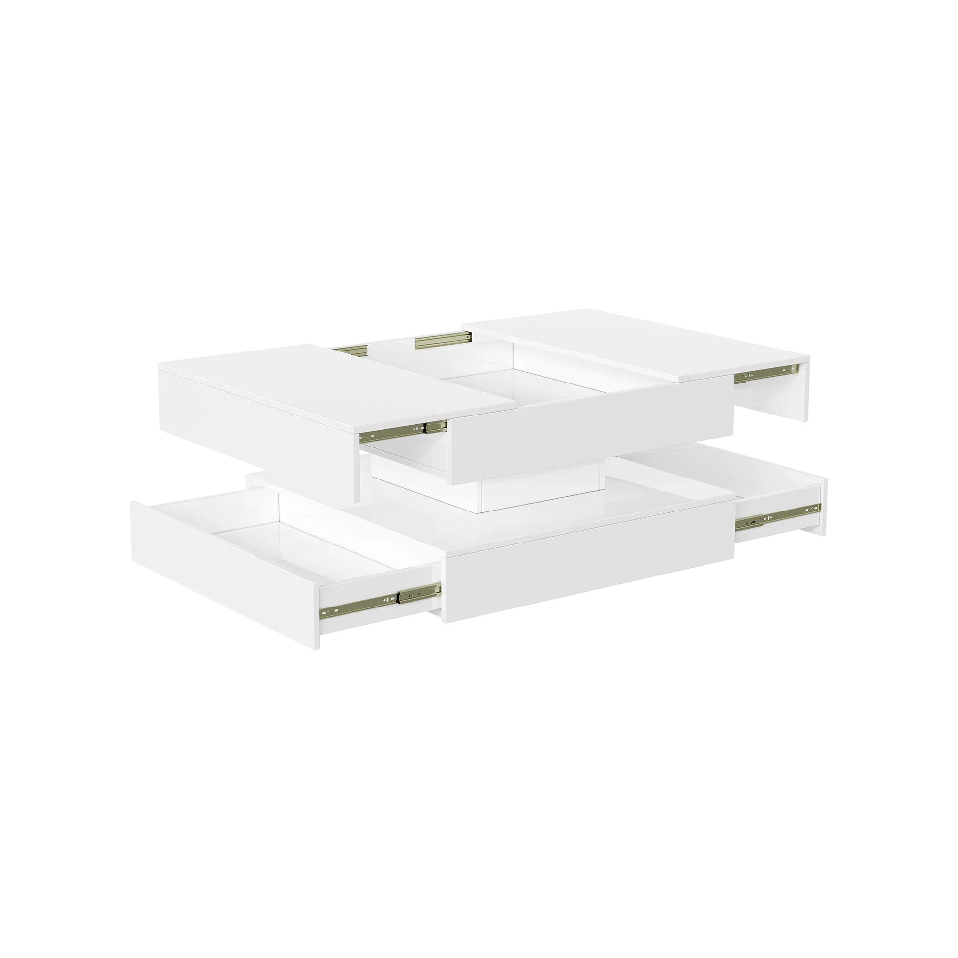 Table basse blanche et en bois multifonctionnelle avec LED RGB et tiroirs à ouverture tactile