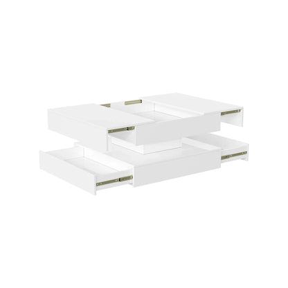 Table basse blanche et en bois multifonctionnelle avec LED RGB et tiroirs à ouverture tactile