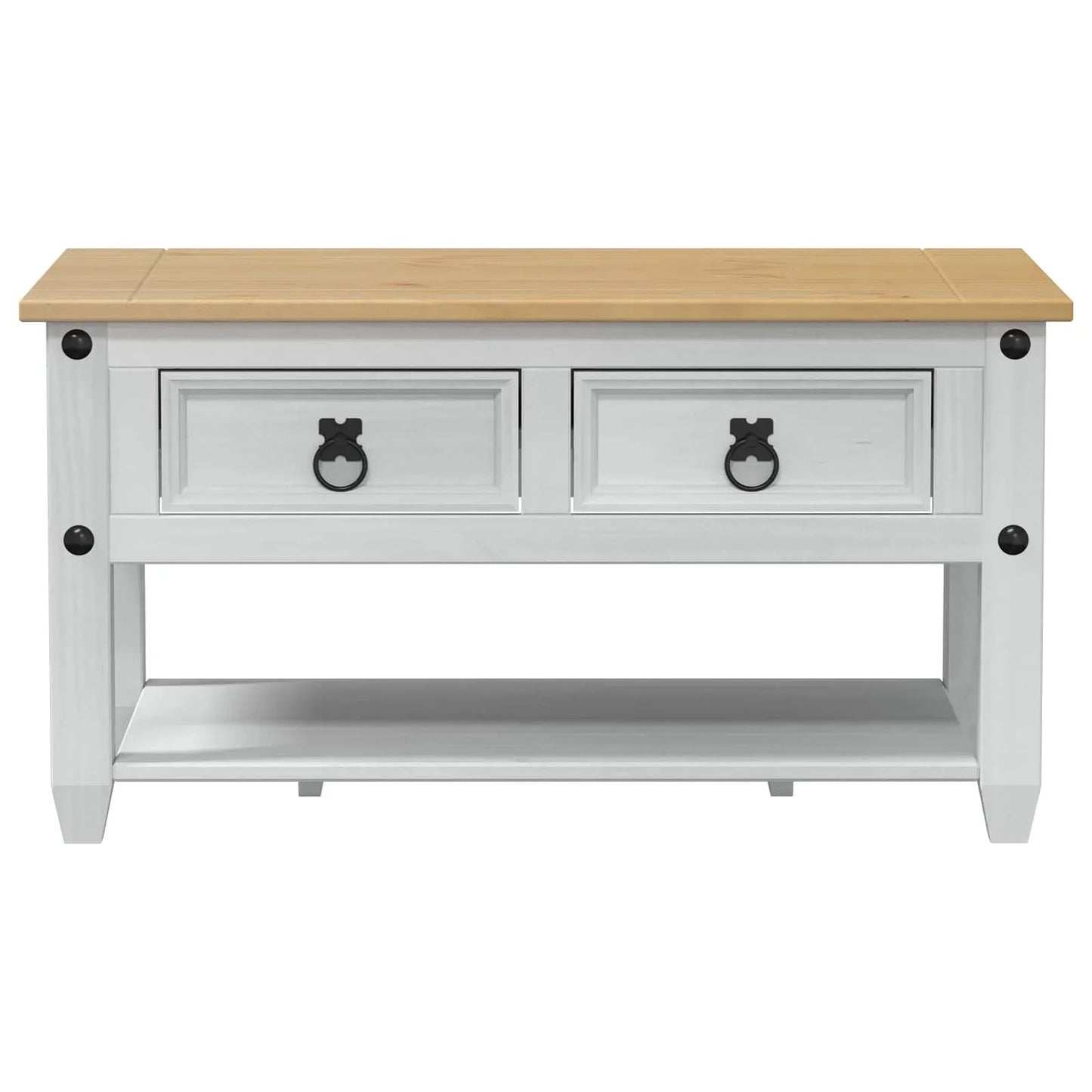 Table basse ronde en bois et blanche avec tiroir 85 x 50 x 45 cm pin massif