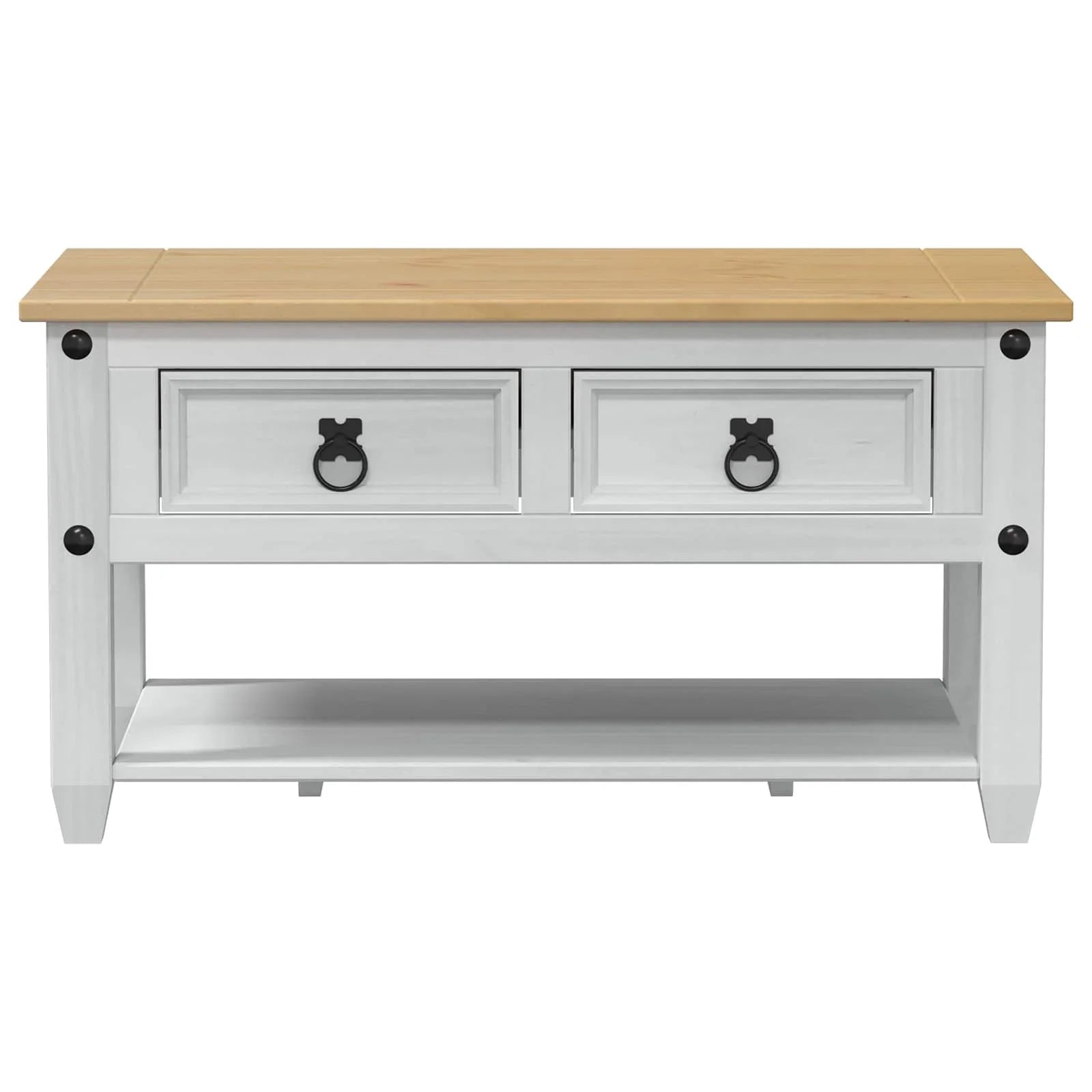 Table basse ronde en bois et blanche avec tiroir 85 x 50 x 45 cm pin massif