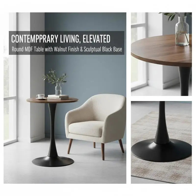 Table basse ronde en bois MDF Ø60 cm pied noir